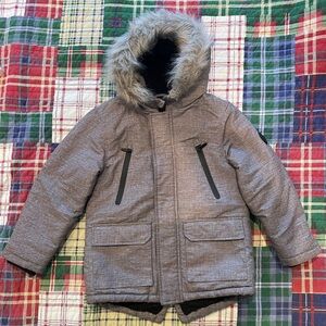 Primark Boys Winter Parka Coat with Faux Fur Hood - Size 7-8 Years (128cm) -Gray